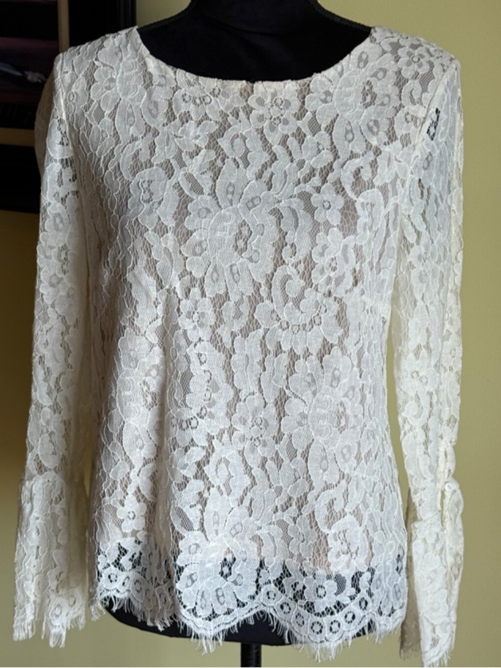 Rose & Olive Ivory Floral Lace Long-Sleeve Blouse